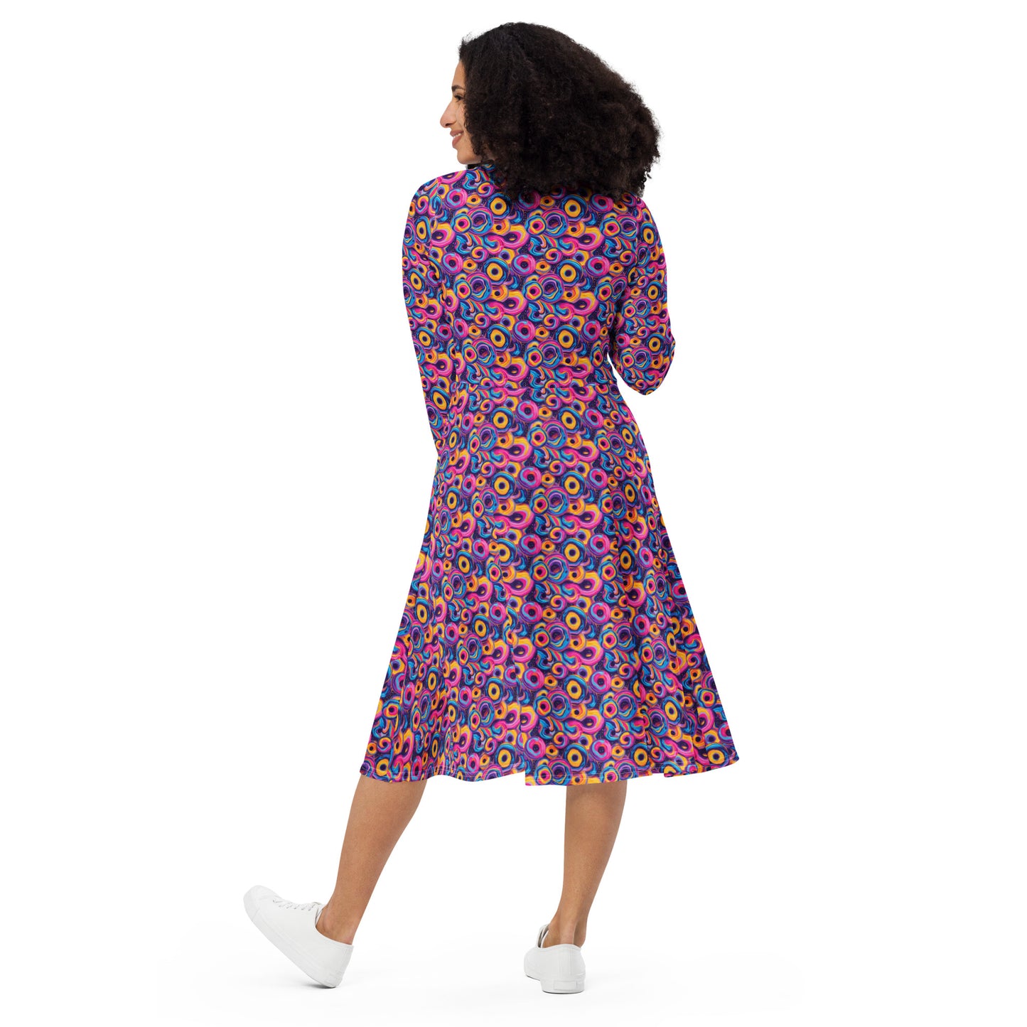 Phishman All-over print long sleeve midi dress