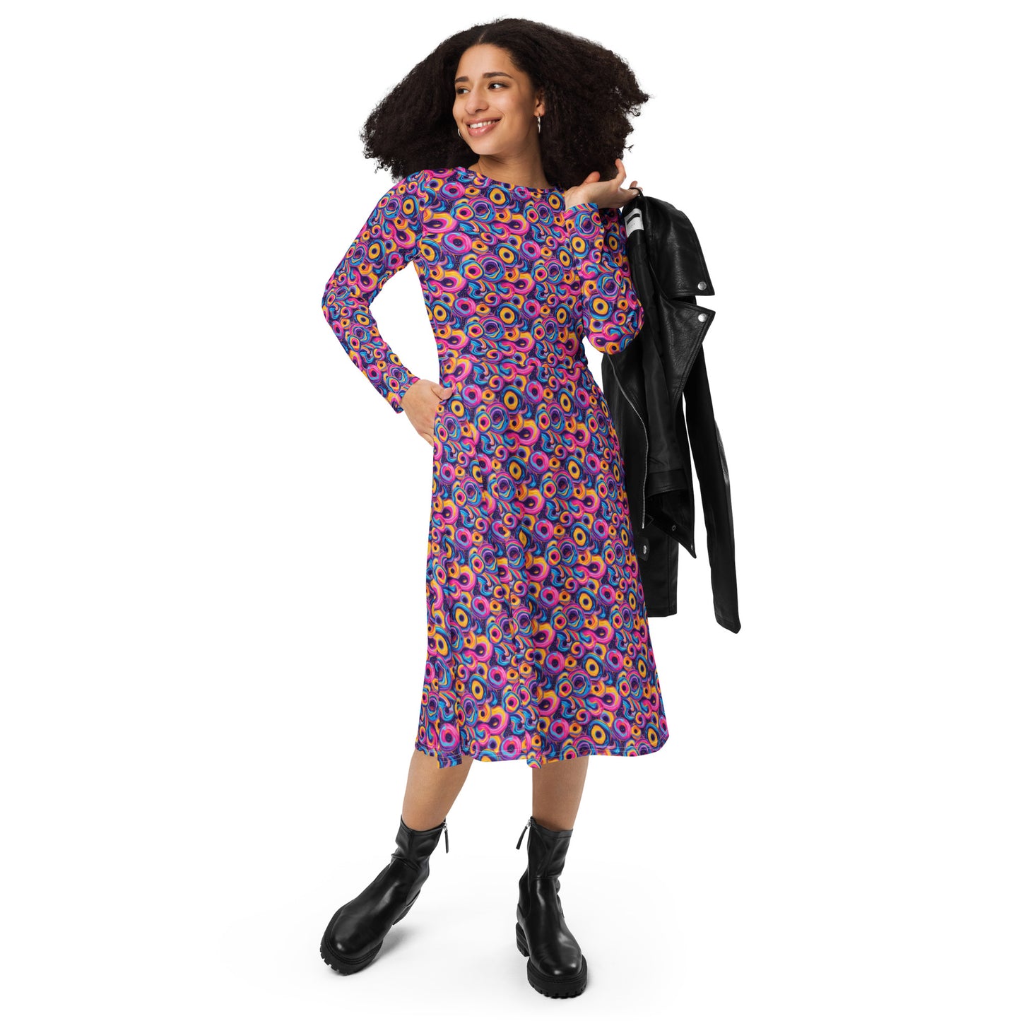 Phishman All-over print long sleeve midi dress