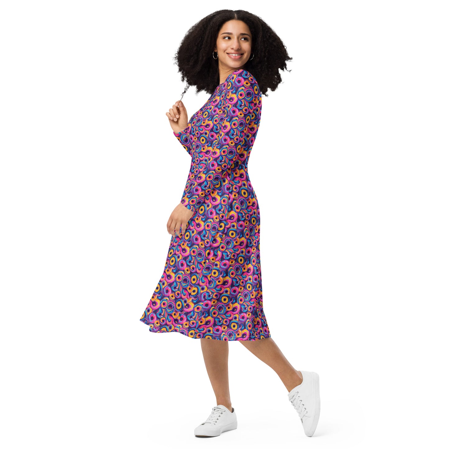 Phishman All-over print long sleeve midi dress