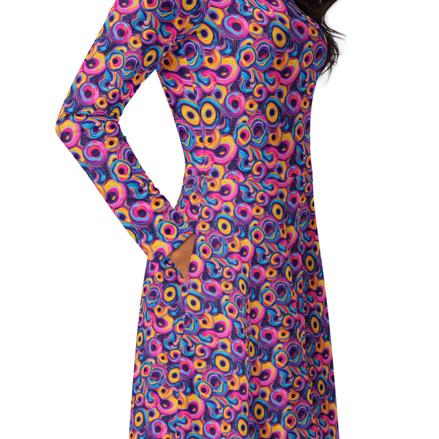 Phishman All-over print long sleeve midi dress