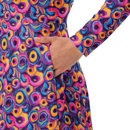 Phishman All-over print long sleeve midi dress